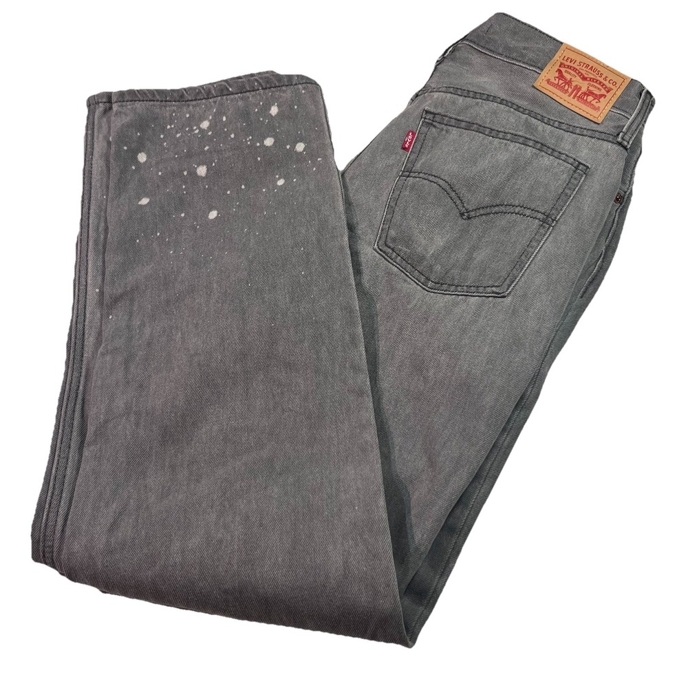 Women's Levi's Low Pro Straight Mid Rise Denim Jeans Sz 29 Gray Bleach Splatter